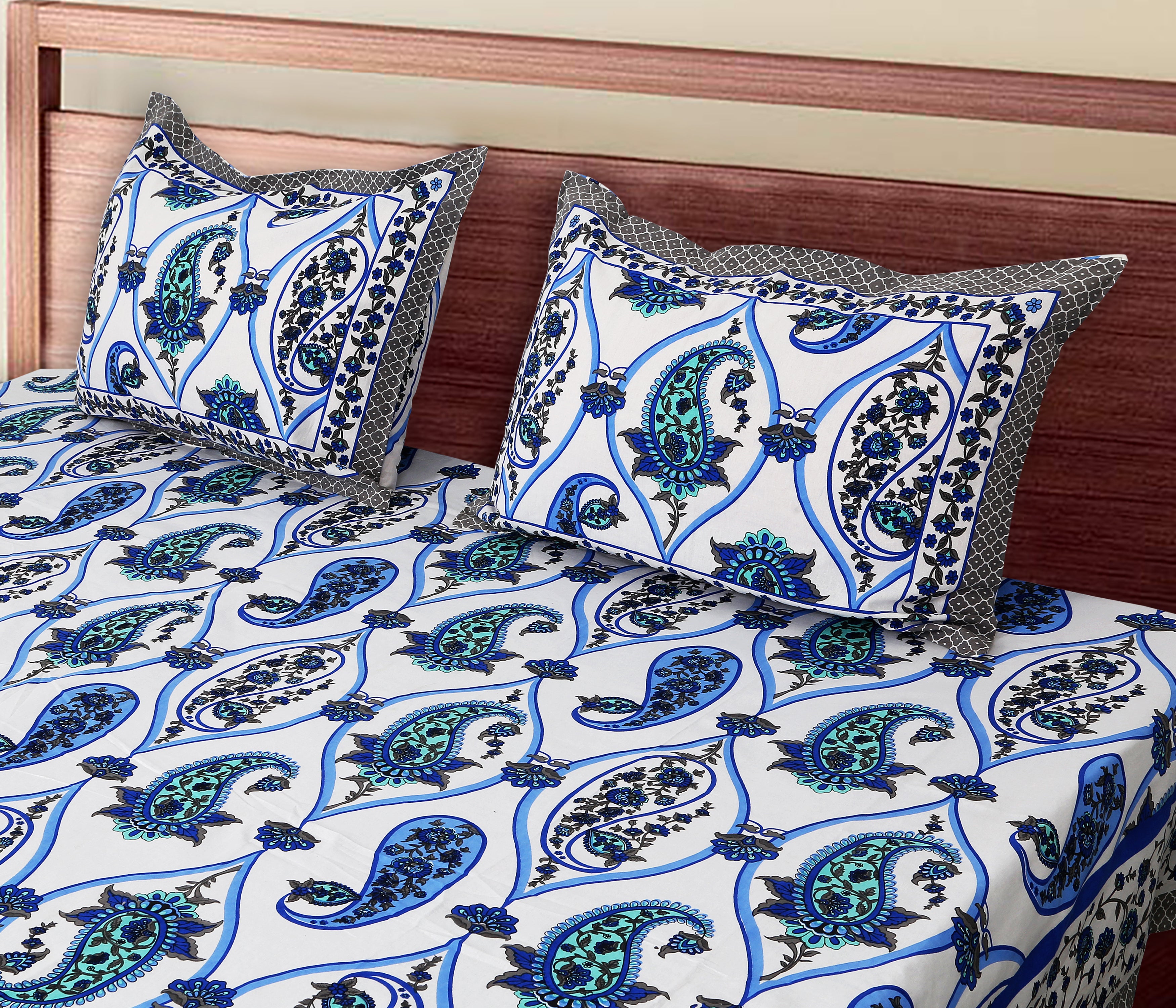 Artistic Collection Paisley Pattern Cotton Single Bedsheet with 2 Pillow Covers | Premium 70x100 Inches