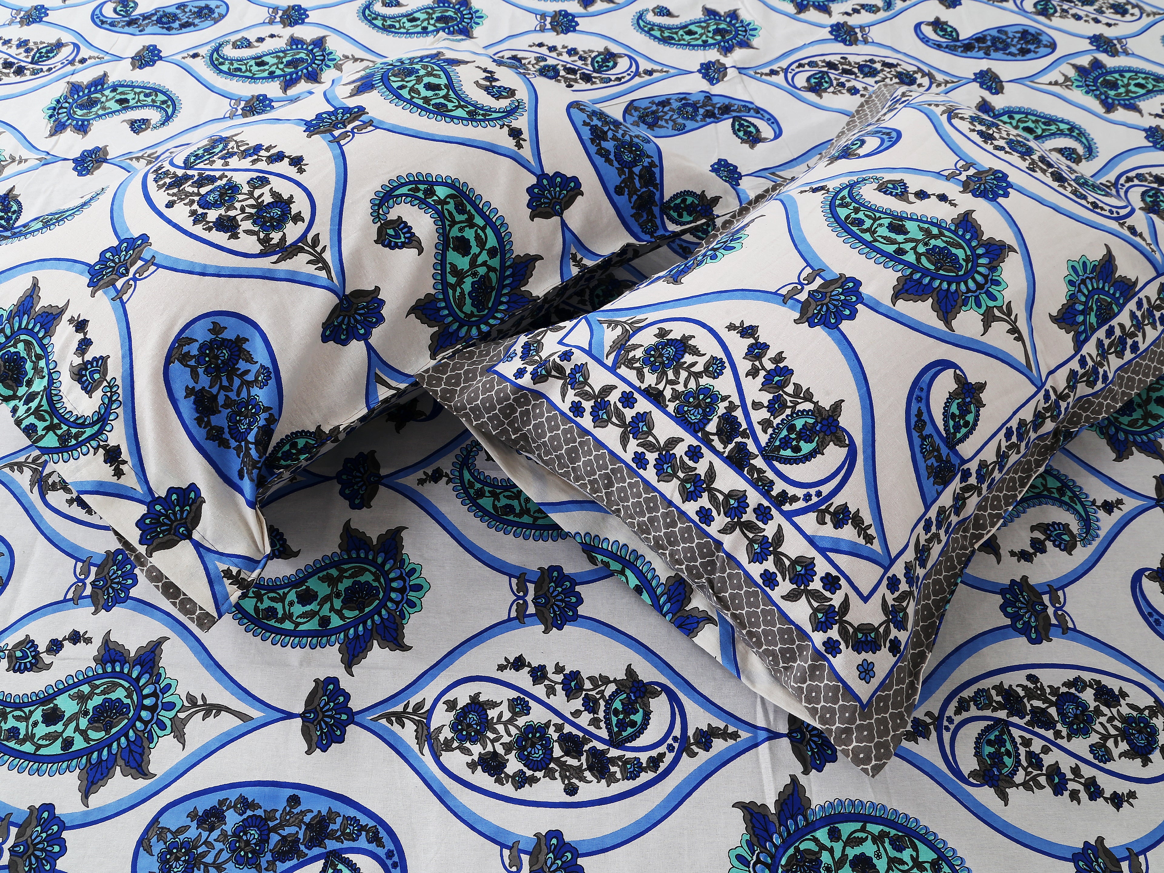Artistic Collection Paisley Pattern Cotton Single Bedsheet with 2 Pillow Covers | Premium 70x100 Inches