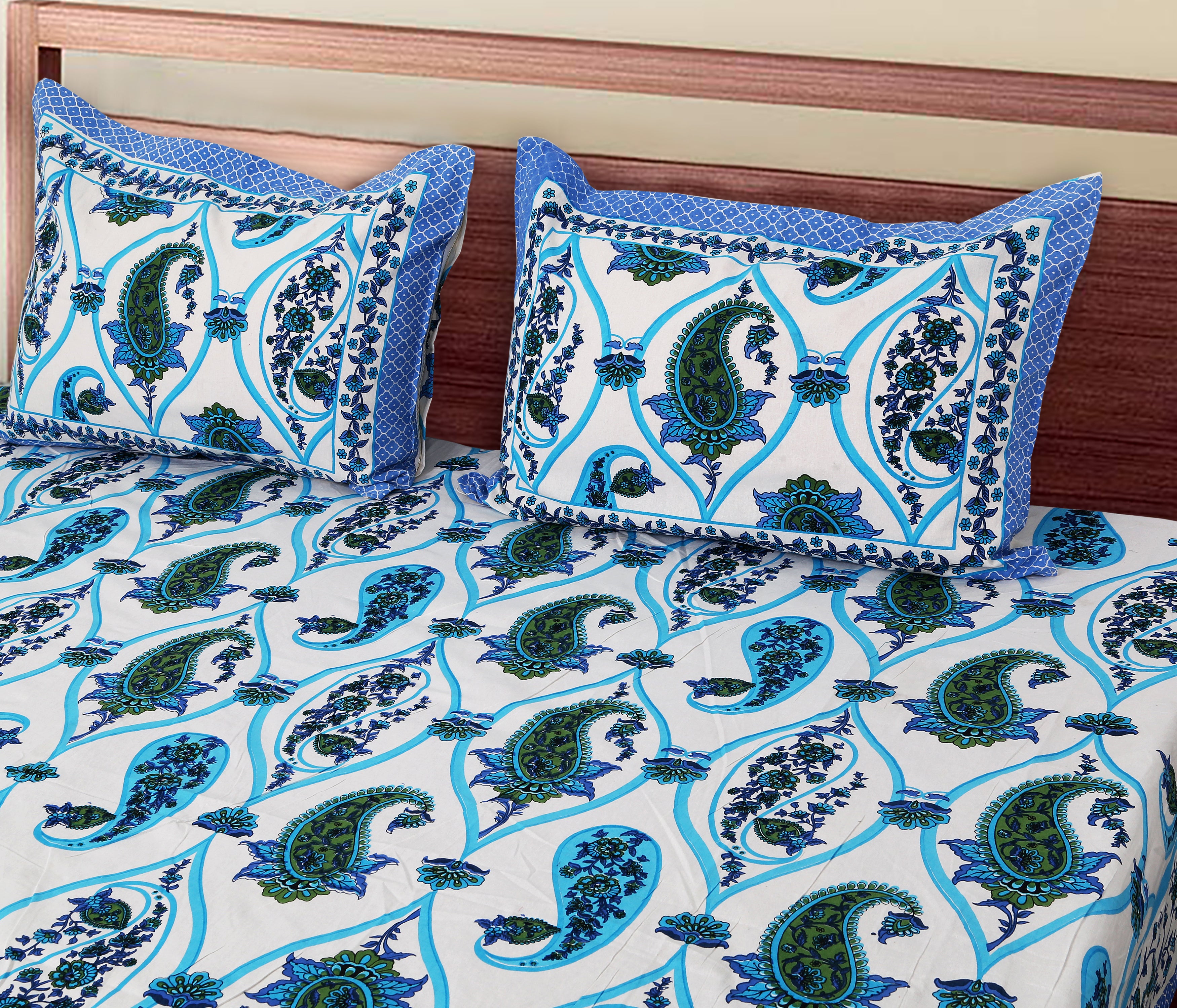 Artistic Collection Paisley Pattern Cotton Single Bedsheet with 2 Pillow Covers | Premium 70x100 Inches