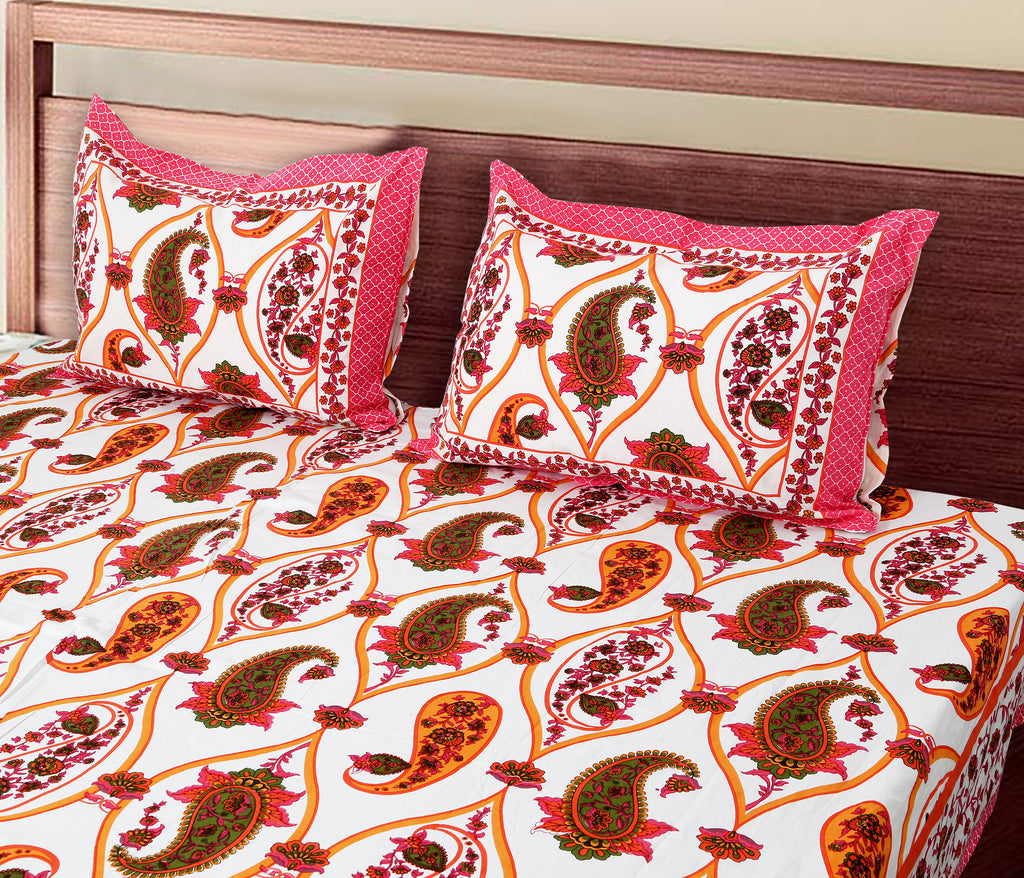 Artistic Collection Paisley Pattern Cotton Single Bedsheet with 2 Pillow Covers | Premium 70x100 Inches