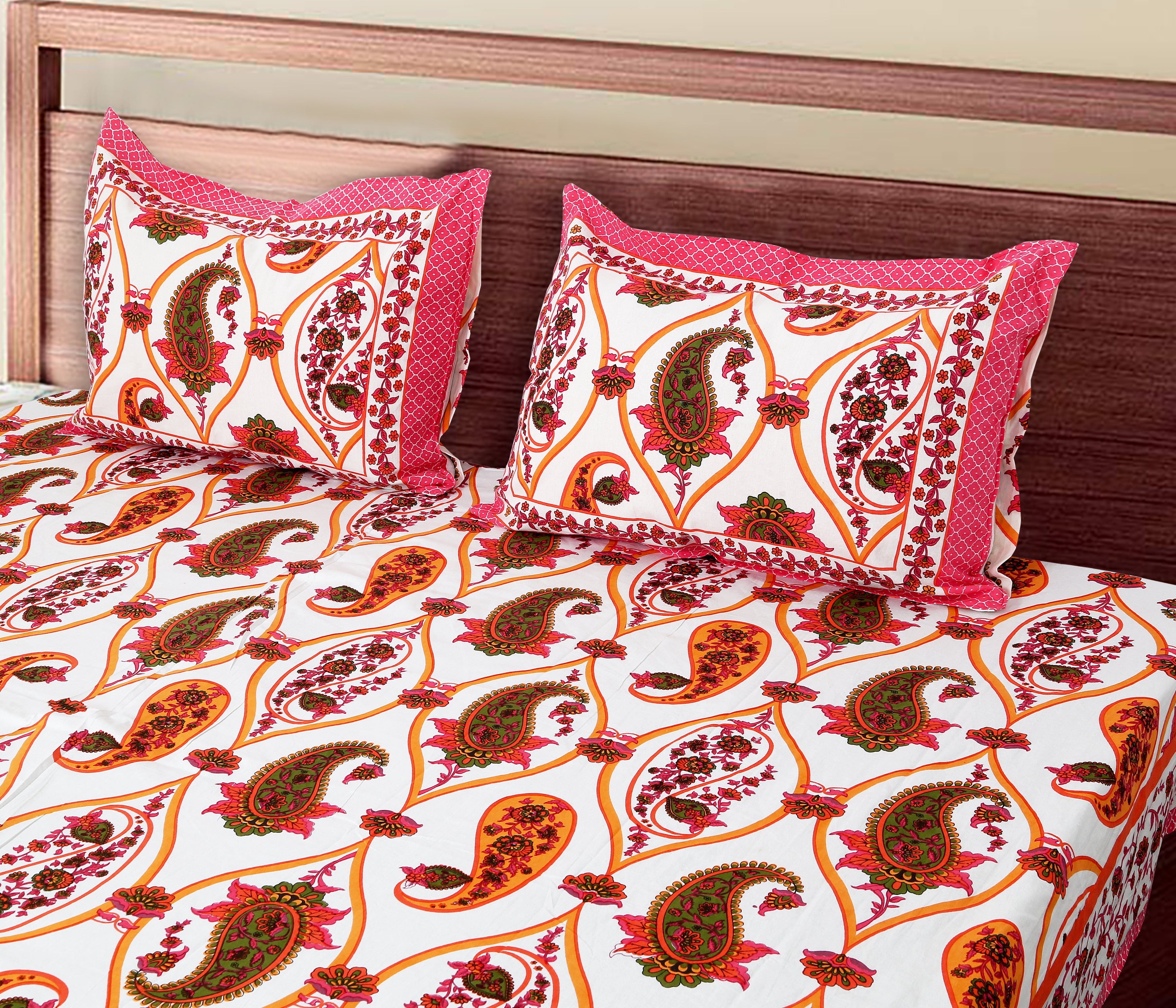 Artistic Collection Paisley Pattern Cotton Single Bedsheet with 2 Pillow Covers | Premium 70x100 Inches