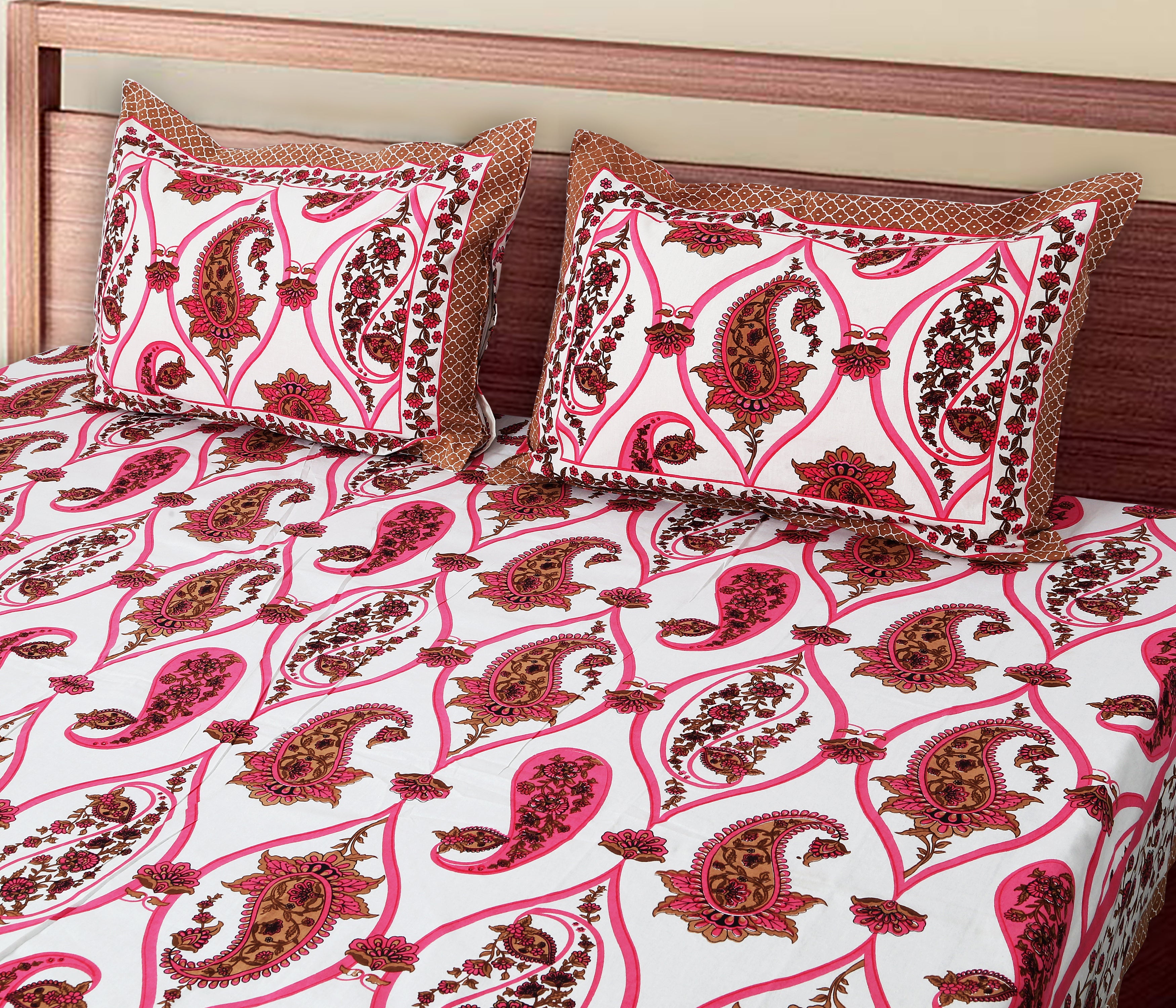 Artistic Collection Paisley Pattern Cotton Single Bedsheet with 2 Pillow Covers | Premium 70x100 Inches