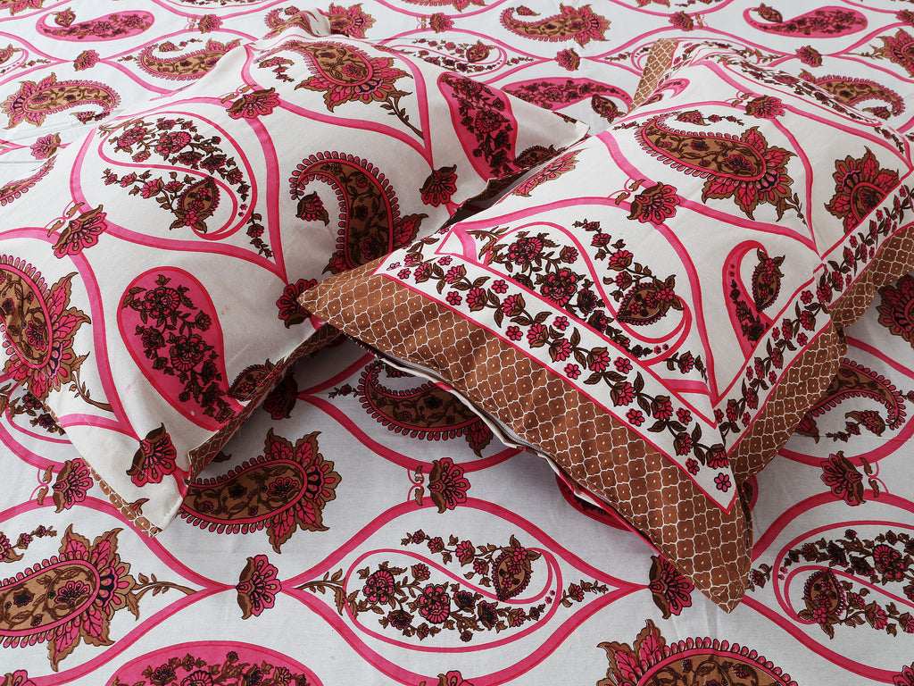 Artistic Collection Paisley Pattern Cotton Single Bedsheet with 2 Pillow Covers | Premium 70x100 Inches