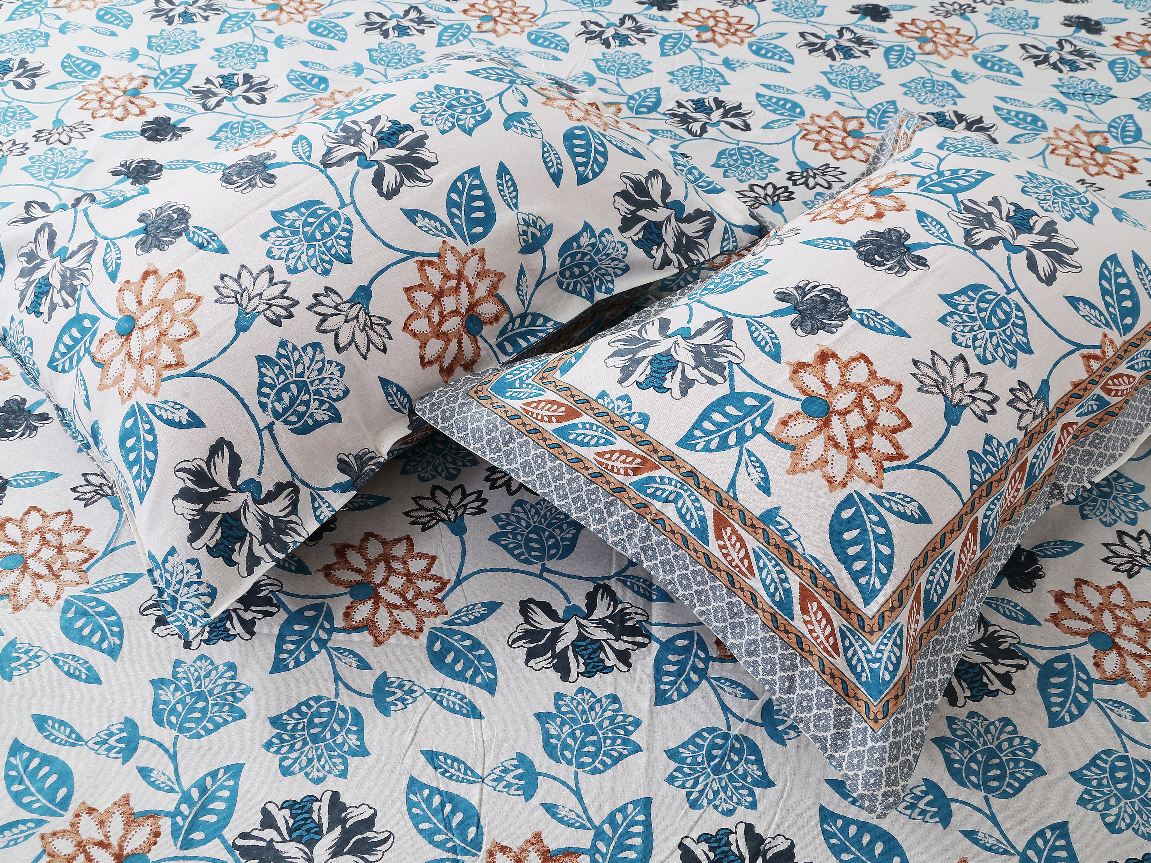 Artistic Floral Cotton Bedsheet Set | 100% Cotton | 70x100 Inches with 2 Pillow Covers