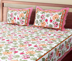 Artistic Floral Cotton Bedsheet Set | 100% Cotton | 70x100 Inches with 2 Pillow Covers