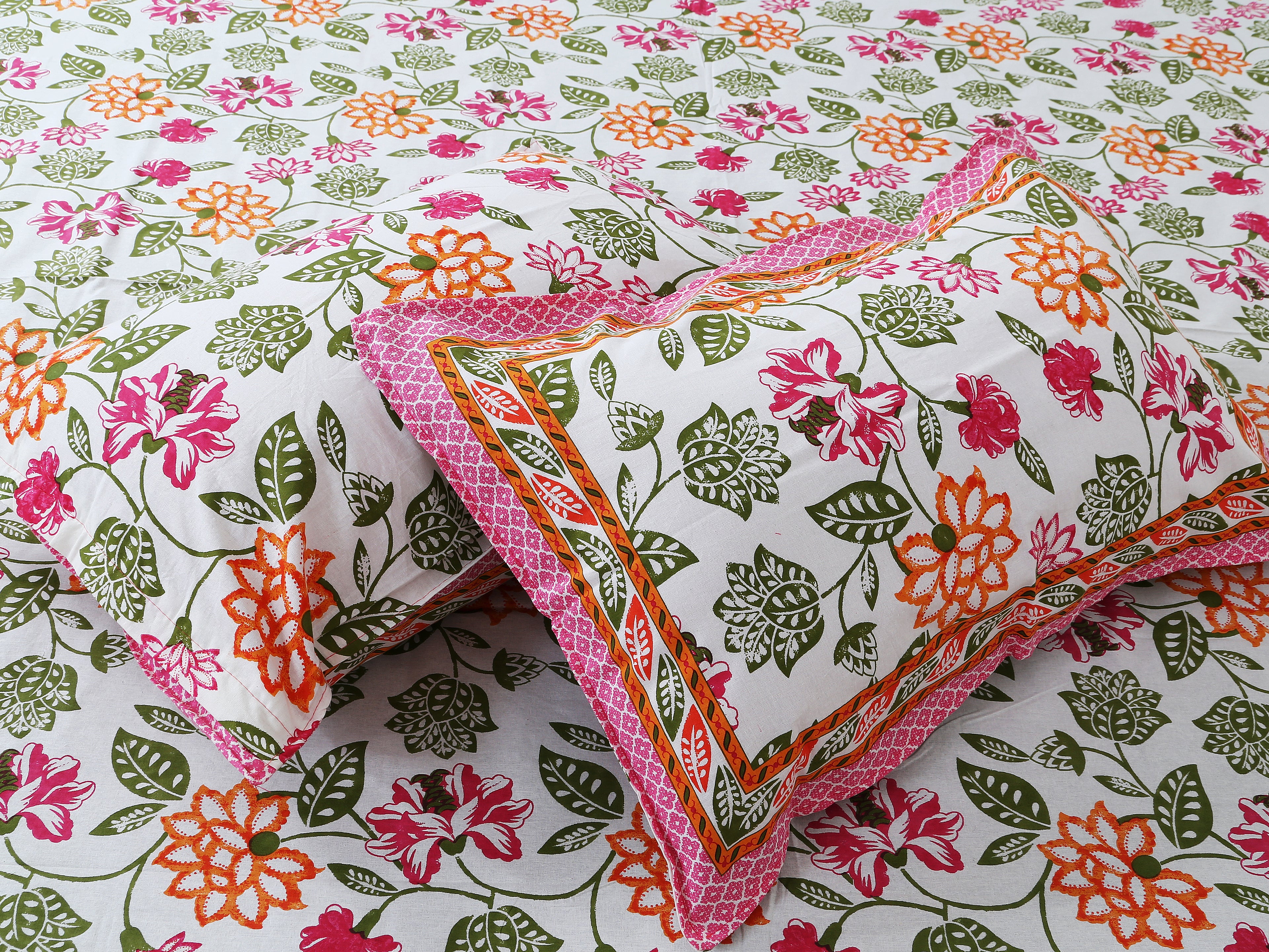 Artistic Floral Cotton Bedsheet Set | 100% Cotton | 70x100 Inches with 2 Pillow Covers