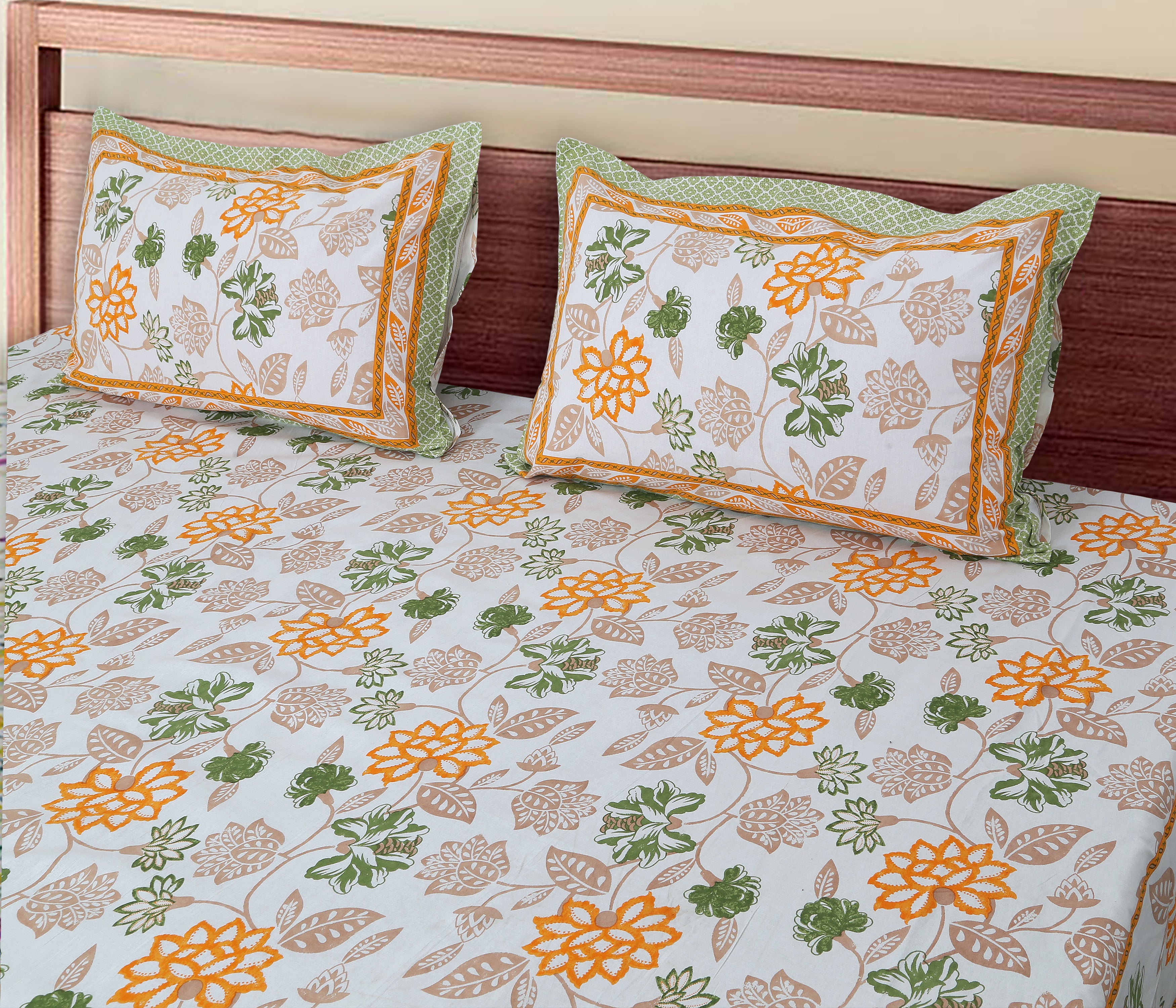 Artistic Floral Cotton Bedsheet Set | 100% Cotton | 70x100 Inches with 2 Pillow Covers
