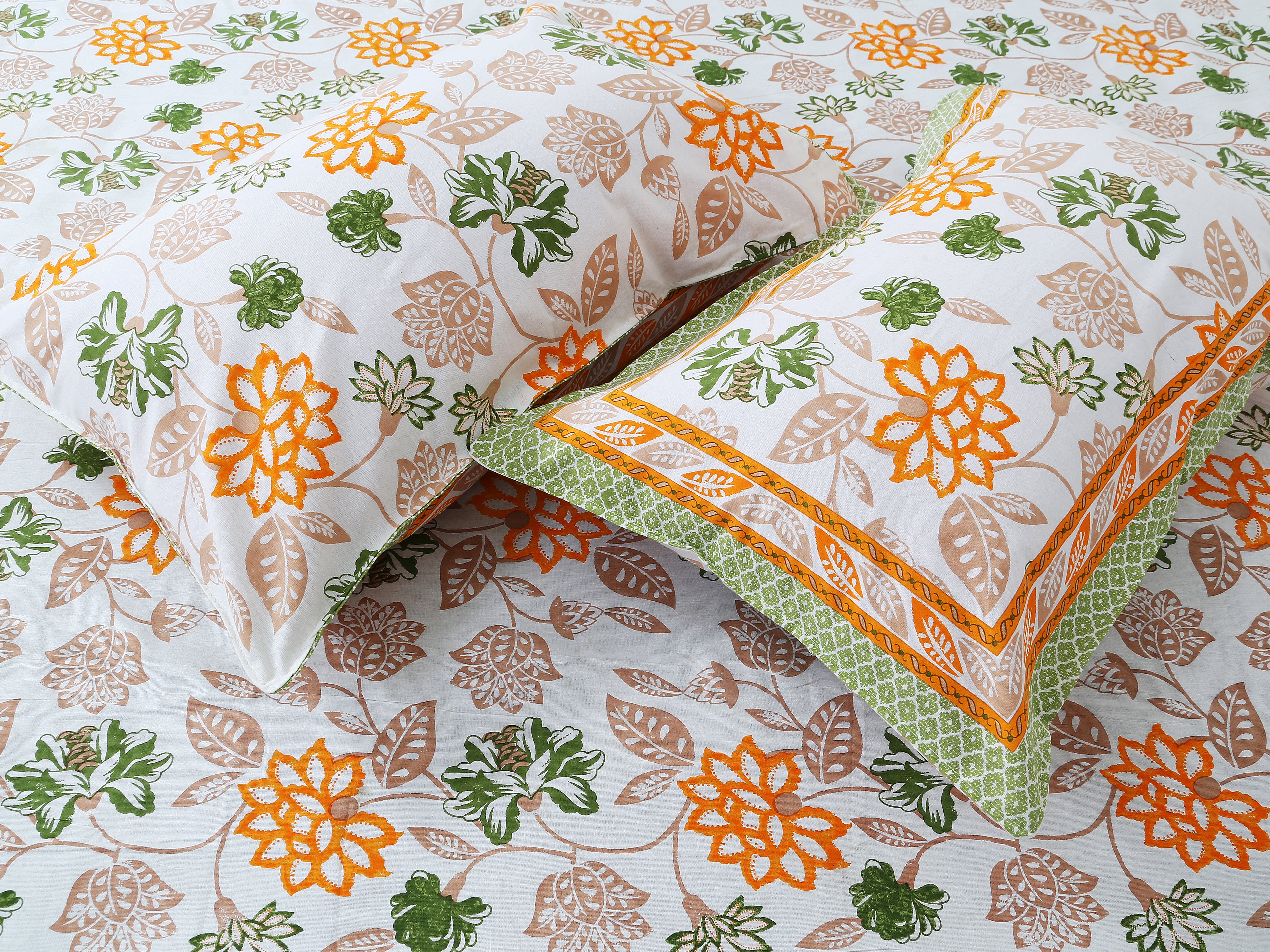 Artistic Floral Cotton Bedsheet Set | 100% Cotton | 70x100 Inches with 2 Pillow Covers