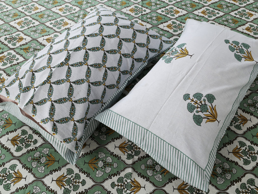 Eco Collection Cotton Double Bedsheet with Pillow Covers | Ethnic Block Print | 90x100 Inches
