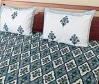 Eco Collection Cotton Double Bedsheet with Pillow Covers | Ethnic Block Print | 90x100 Inches