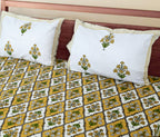 Eco Collection Cotton Double Bedsheet with Pillow Covers | Ethnic Block Print | 90x100 Inches