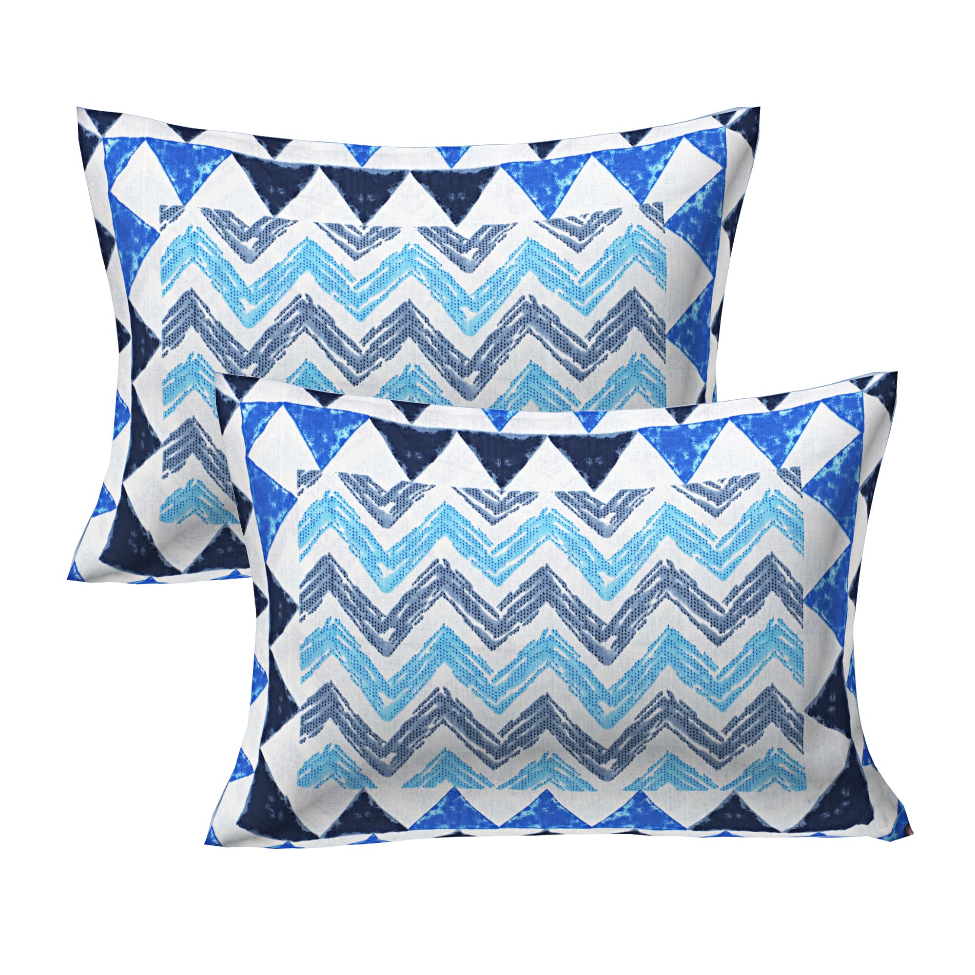 Eco Collection Cotton Double Bedsheet with Pillow Covers | Geometric Chevron Print | 90x100 Inches