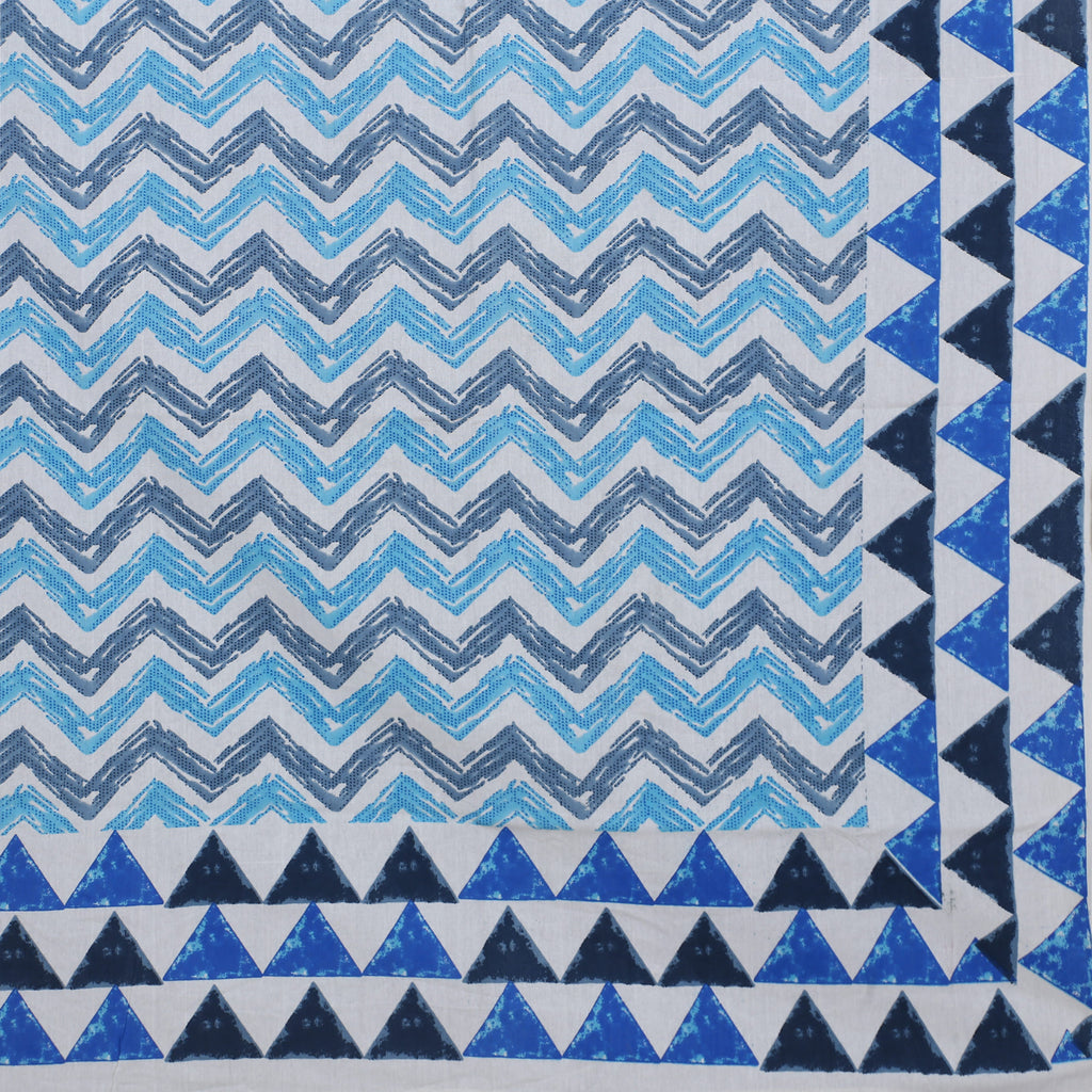 Eco Collection Cotton Double Bedsheet with Pillow Covers | Geometric Chevron Print | 90x100 Inches