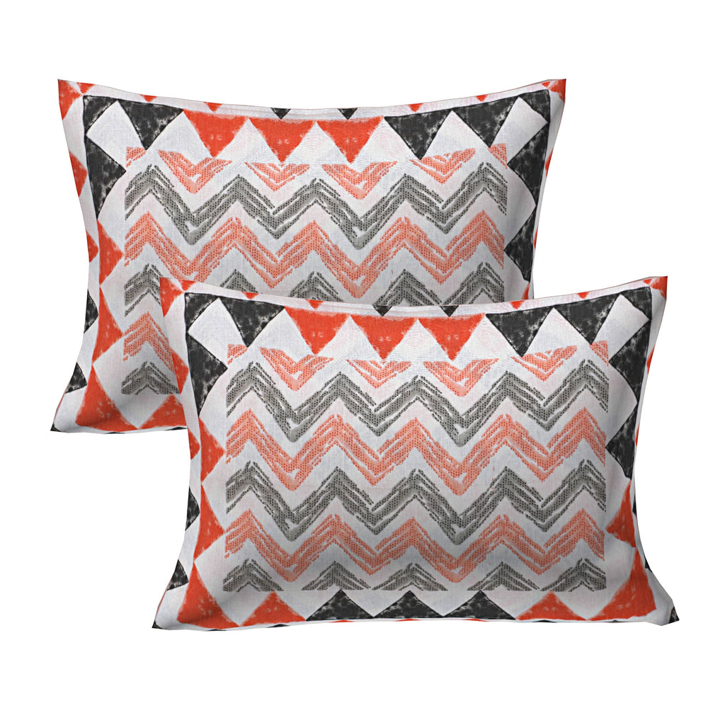 Eco Collection Cotton Double Bedsheet with Pillow Covers | Geometric Chevron Print | 90x100 Inches