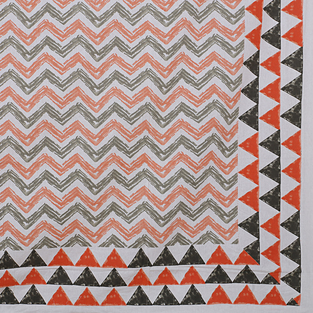 Eco Collection Cotton Double Bedsheet with Pillow Covers | Geometric Chevron Print | 90x100 Inches