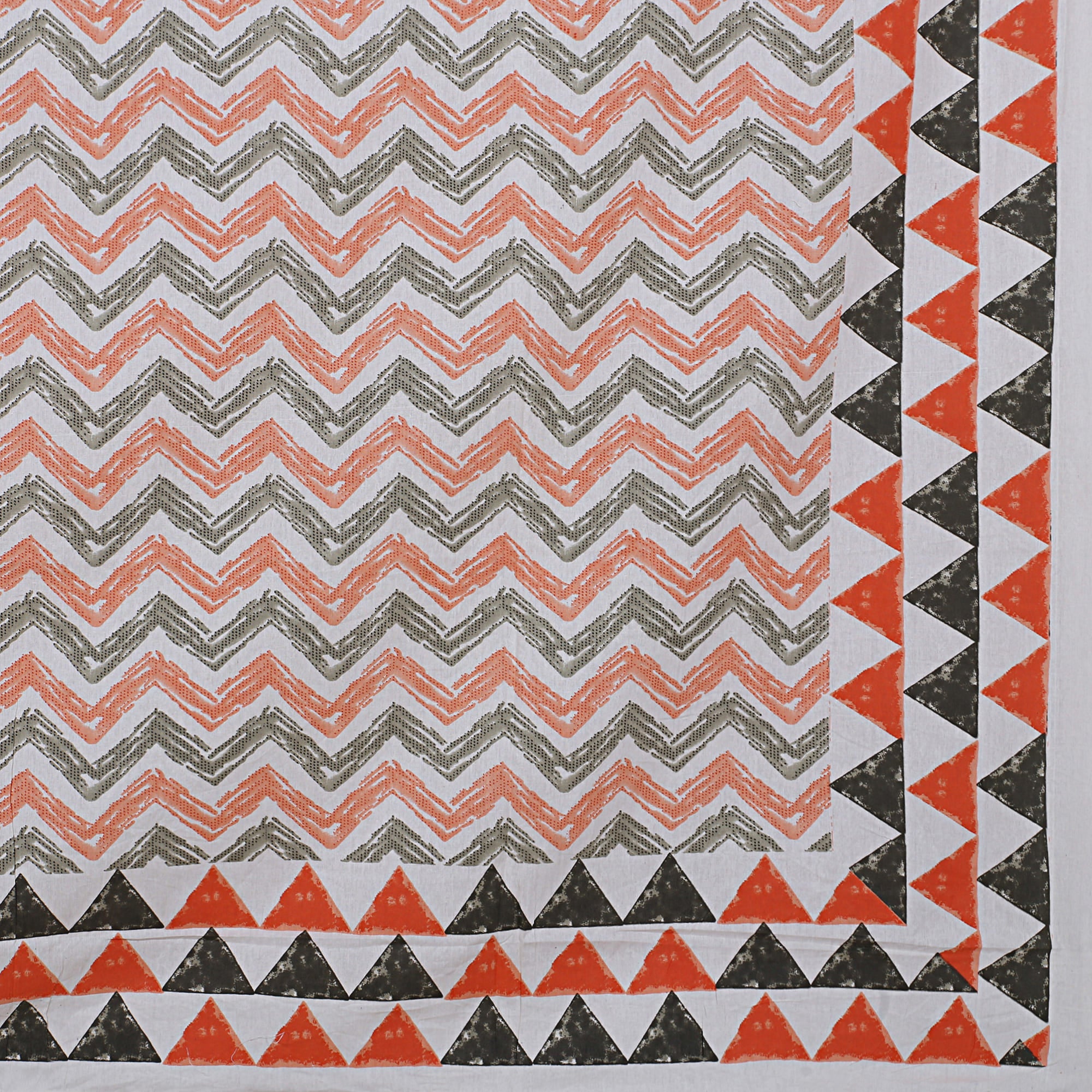 Eco Collection Cotton Double Bedsheet with Pillow Covers | Geometric Chevron Print | 90x100 Inches