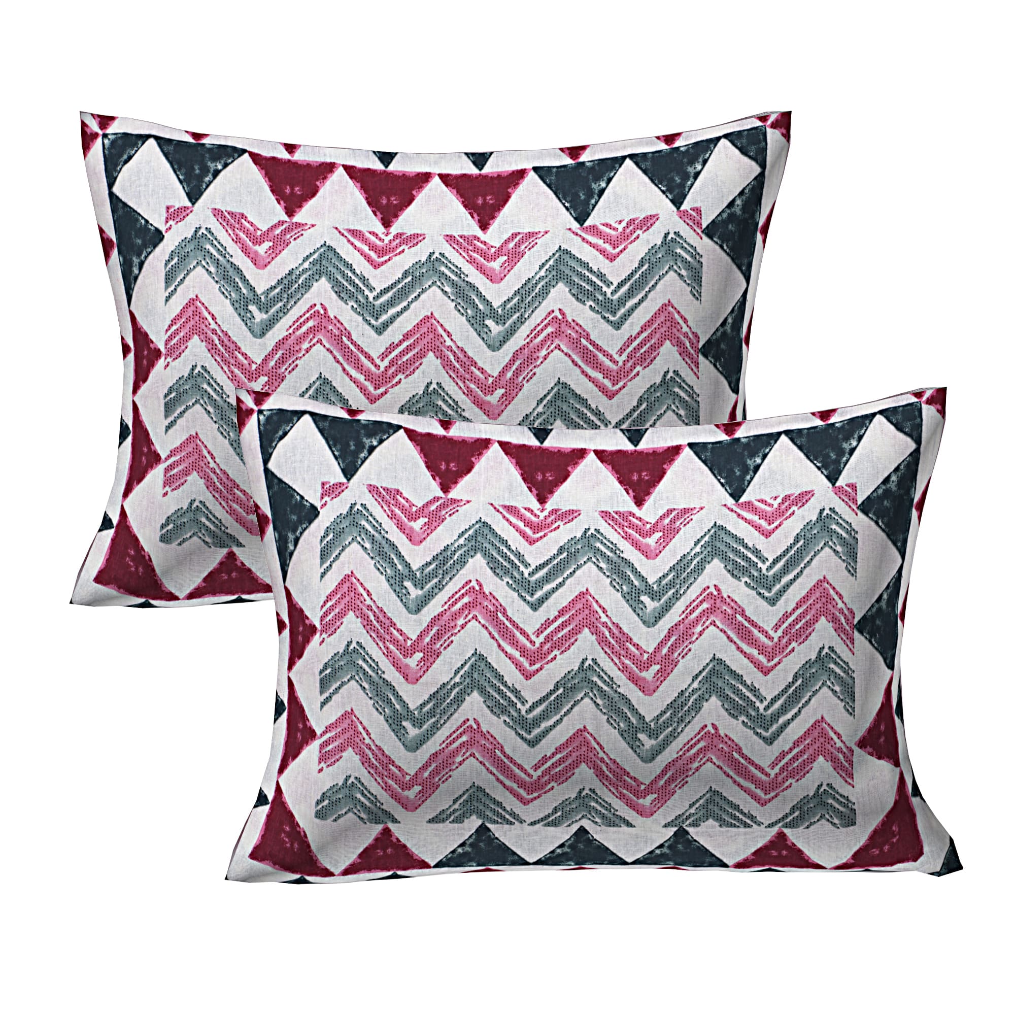 Eco Collection Cotton Double Bedsheet with Pillow Covers | Geometric Chevron Print | 90x100 Inches
