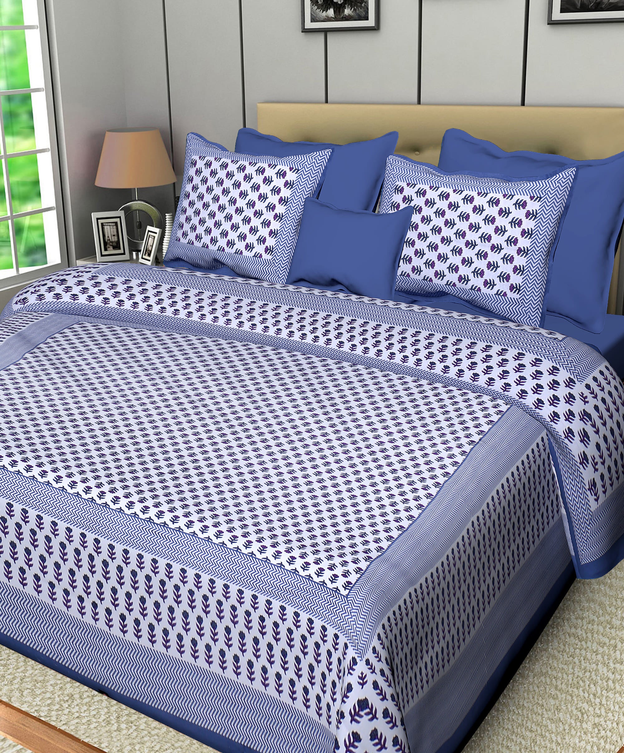 Eco Collection Cotton Double Bedsheet with Pillow Covers | Floral Print | 90x100 Inches