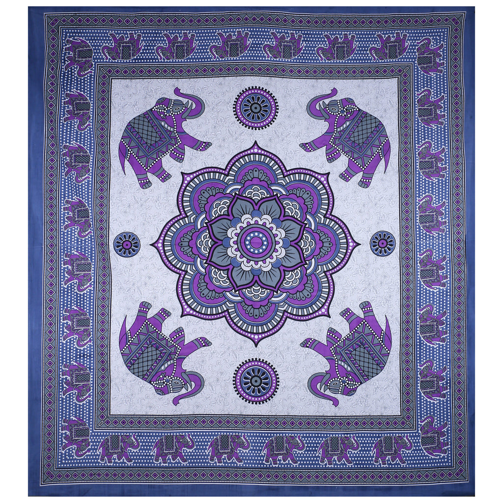 Eco Collection Cotton Double Bedsheet with Pillow Covers | Elephant & Mandala Print | 90x100 Inches