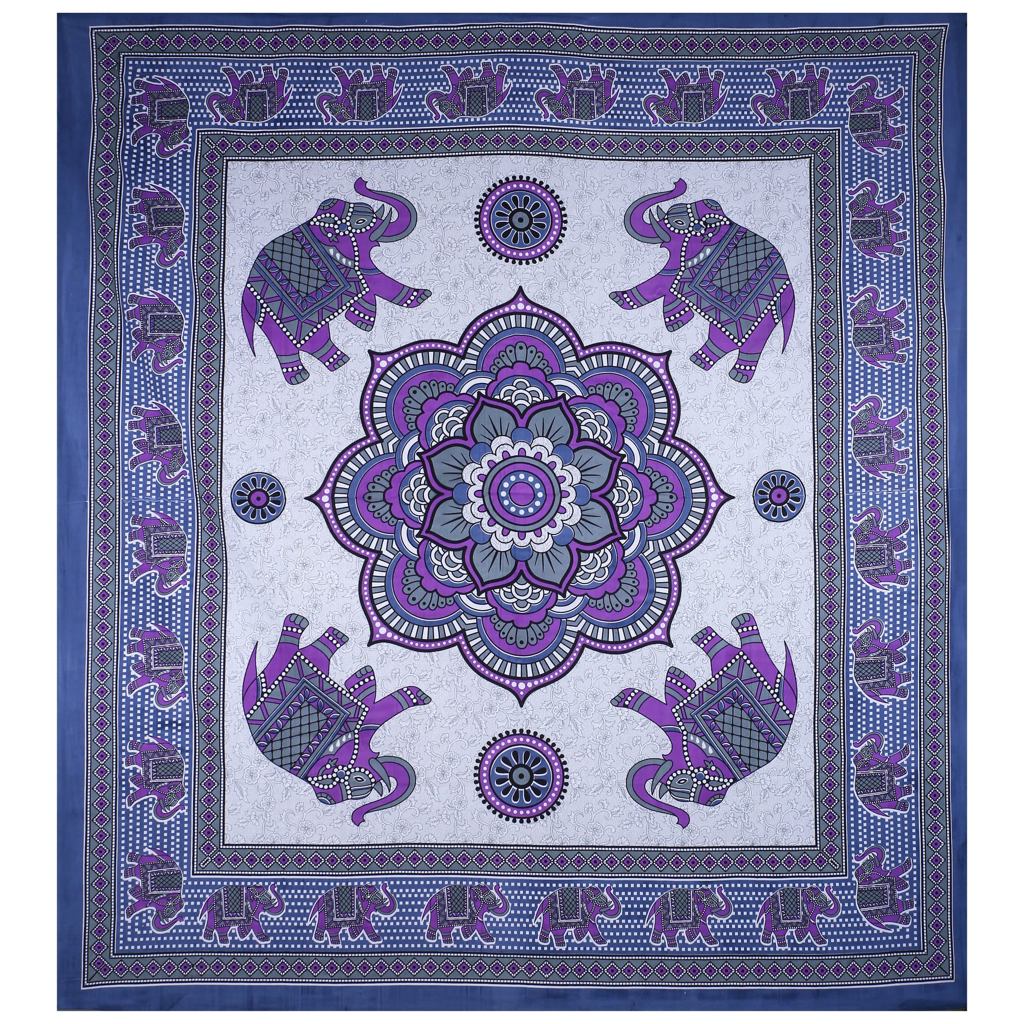Eco Collection Cotton Double Bedsheet with Pillow Covers | Elephant & Mandala Print | 90x100 Inches