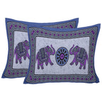 Eco Collection Cotton Double Bedsheet with Pillow Covers | Elephant & Mandala Print | 90x100 Inches