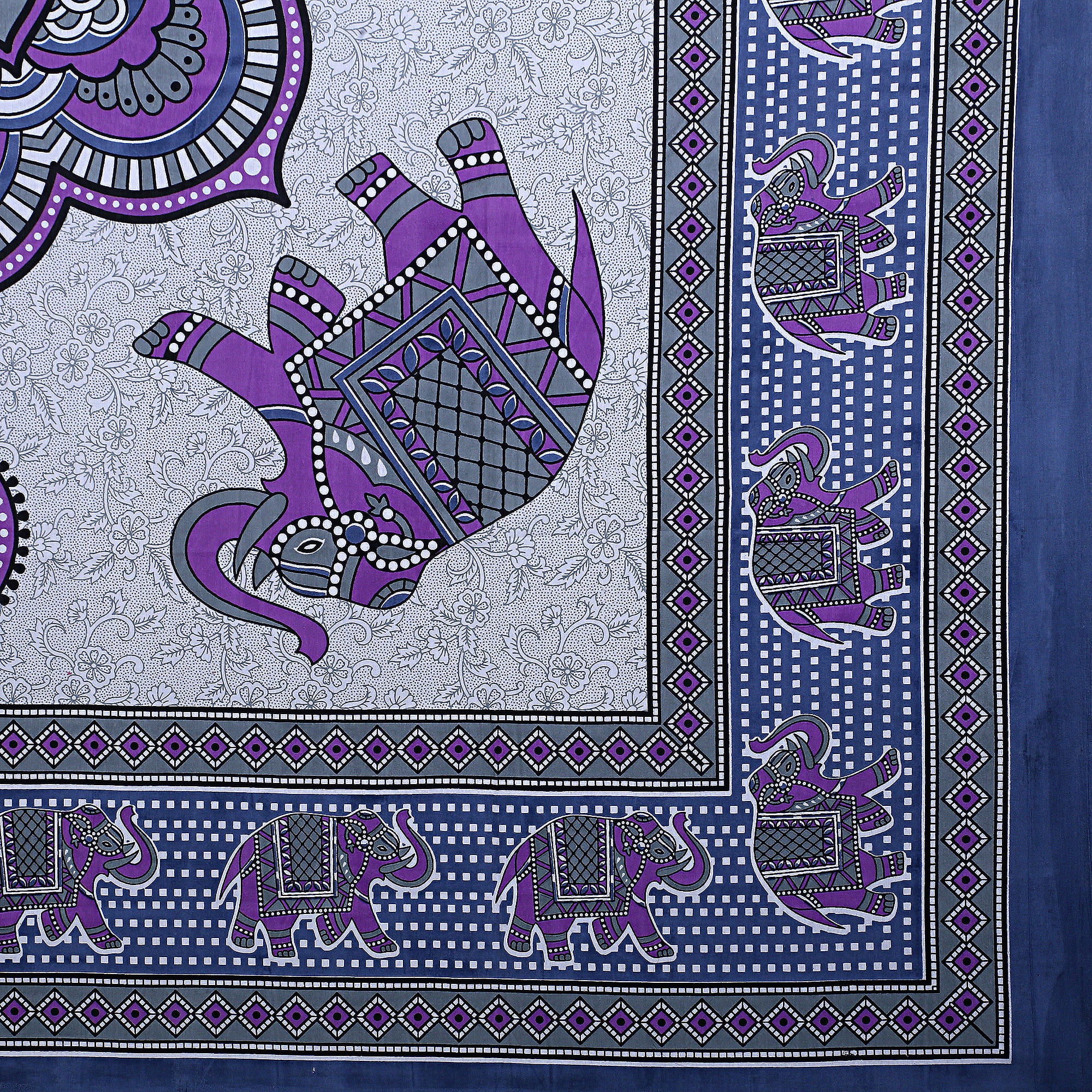 Eco Collection Cotton Double Bedsheet with Pillow Covers | Elephant & Mandala Print | 90x100 Inches