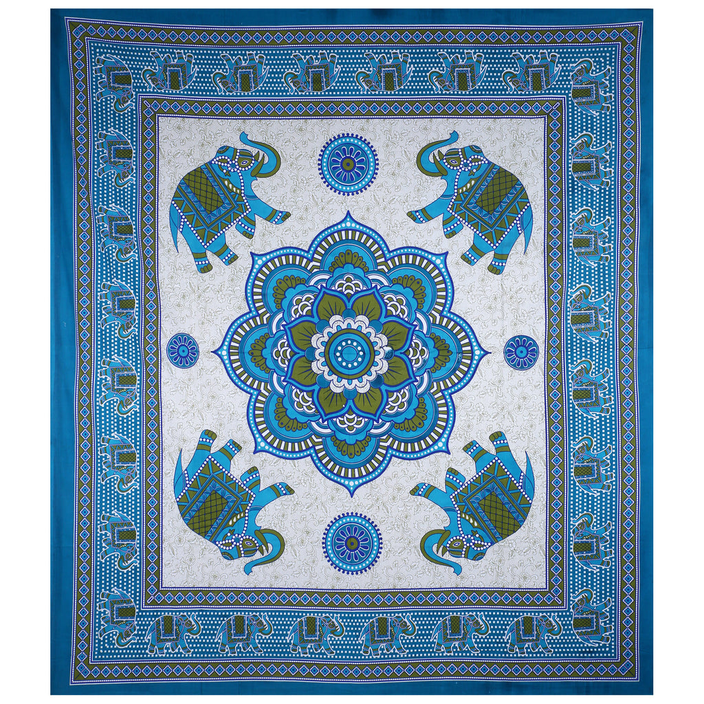 Eco Collection Cotton Double Bedsheet with Pillow Covers | Elephant & Mandala Print | 90x100 Inches