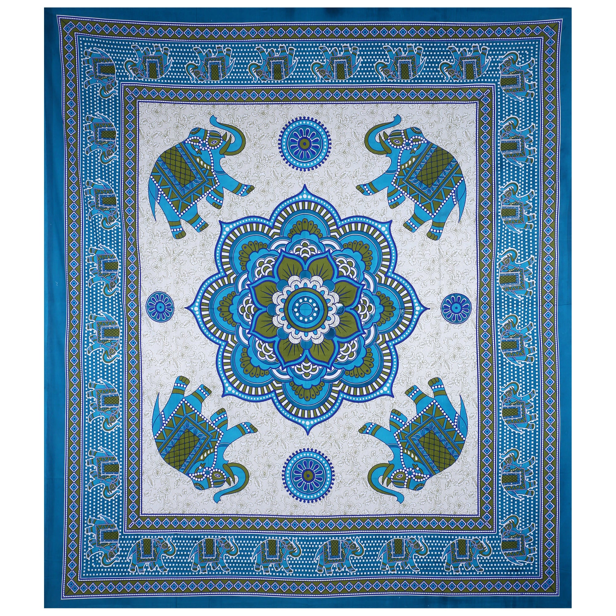 Eco Collection Cotton Double Bedsheet with Pillow Covers | Elephant & Mandala Print | 90x100 Inches