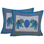 Eco Collection Cotton Double Bedsheet with Pillow Covers | Elephant & Mandala Print | 90x100 Inches