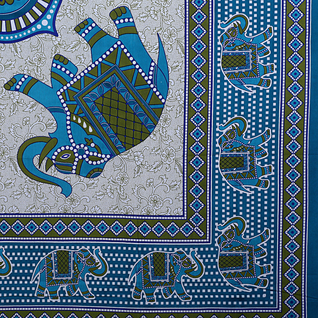 Eco Collection Cotton Double Bedsheet with Pillow Covers | Elephant & Mandala Print | 90x100 Inches
