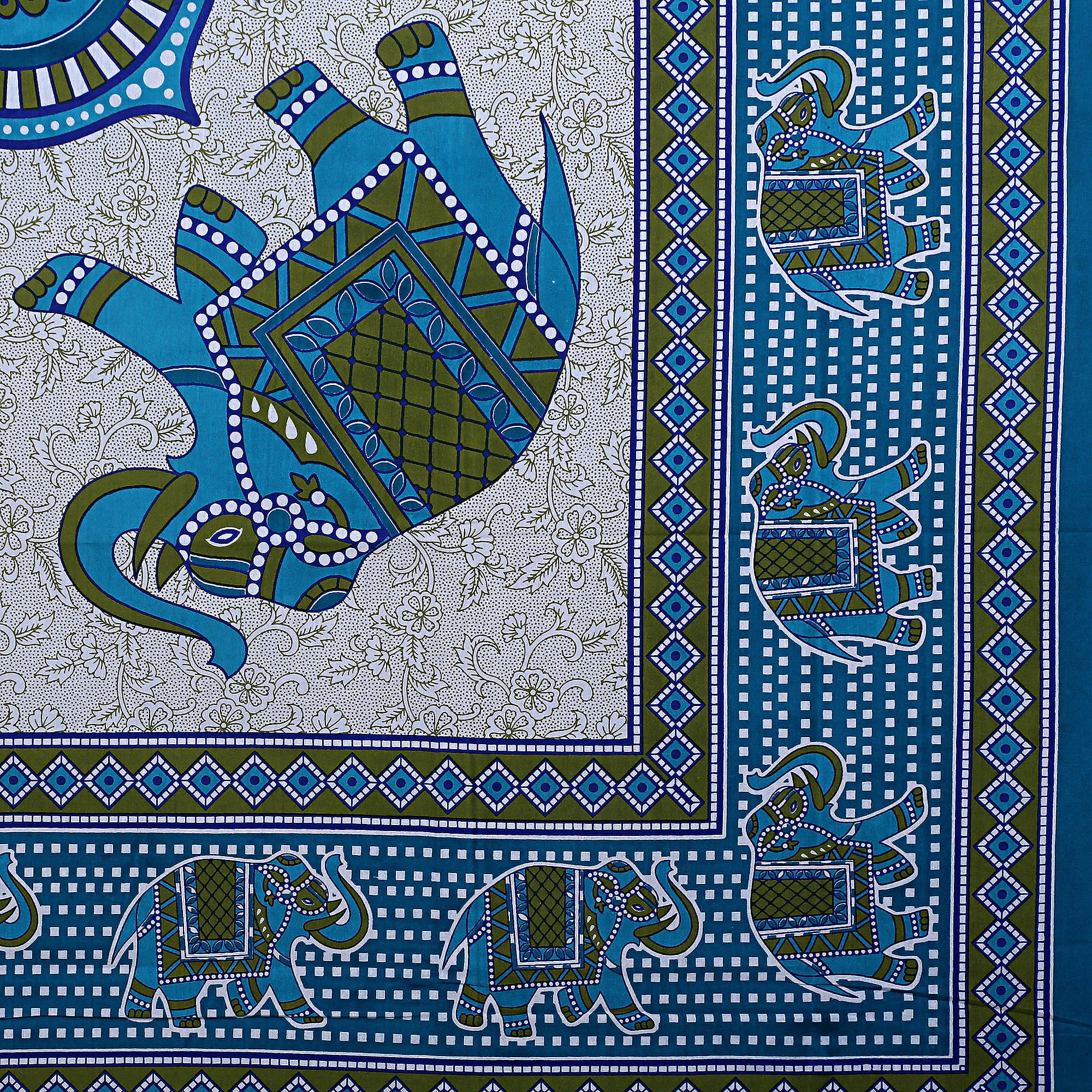 Eco Collection Cotton Double Bedsheet with Pillow Covers | Elephant & Mandala Print | 90x100 Inches