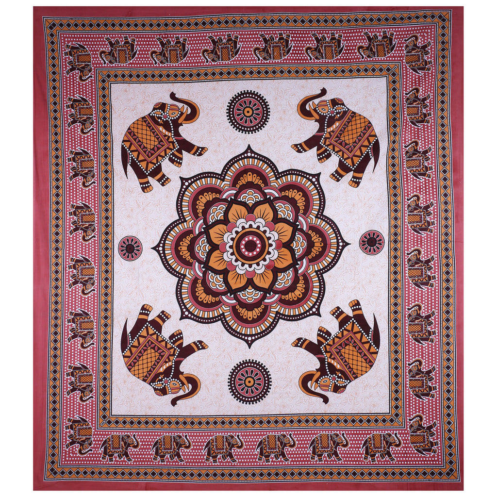 Eco Collection Cotton Double Bedsheet with Pillow Covers | Elephant & Mandala Print | 90x100 Inches