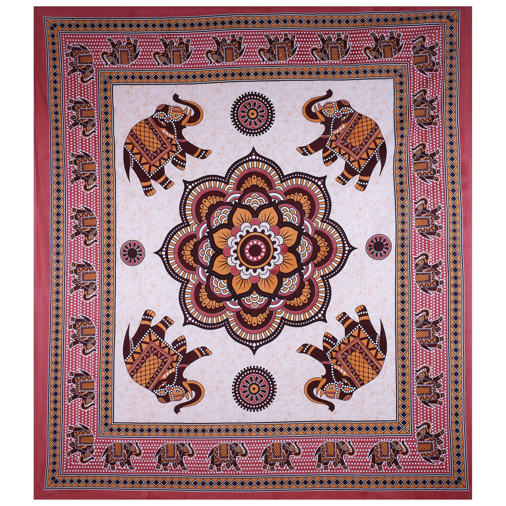 Eco Collection Cotton Double Bedsheet with Pillow Covers | Elephant & Mandala Print | 90x100 Inches