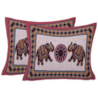 Eco Collection Cotton Double Bedsheet with Pillow Covers | Elephant & Mandala Print | 90x100 Inches