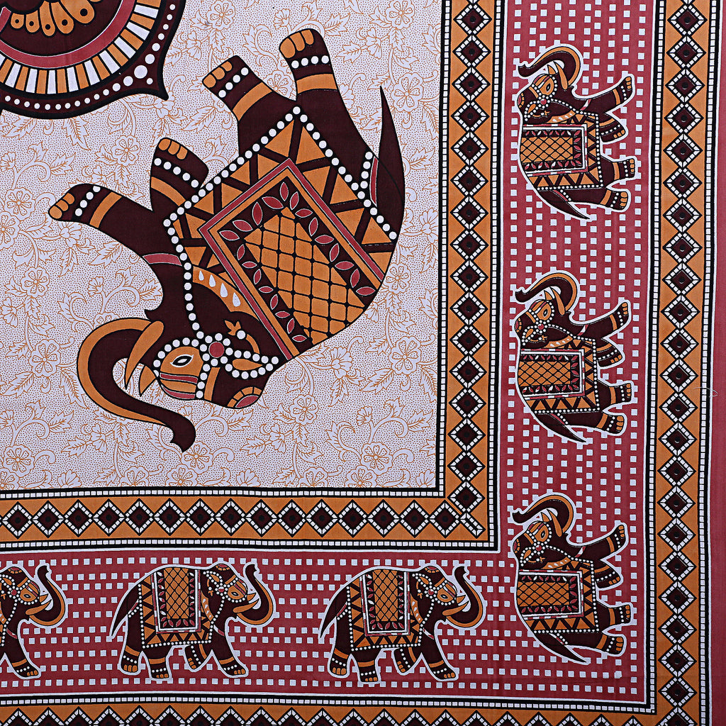 Eco Collection Cotton Double Bedsheet with Pillow Covers | Elephant & Mandala Print | 90x100 Inches