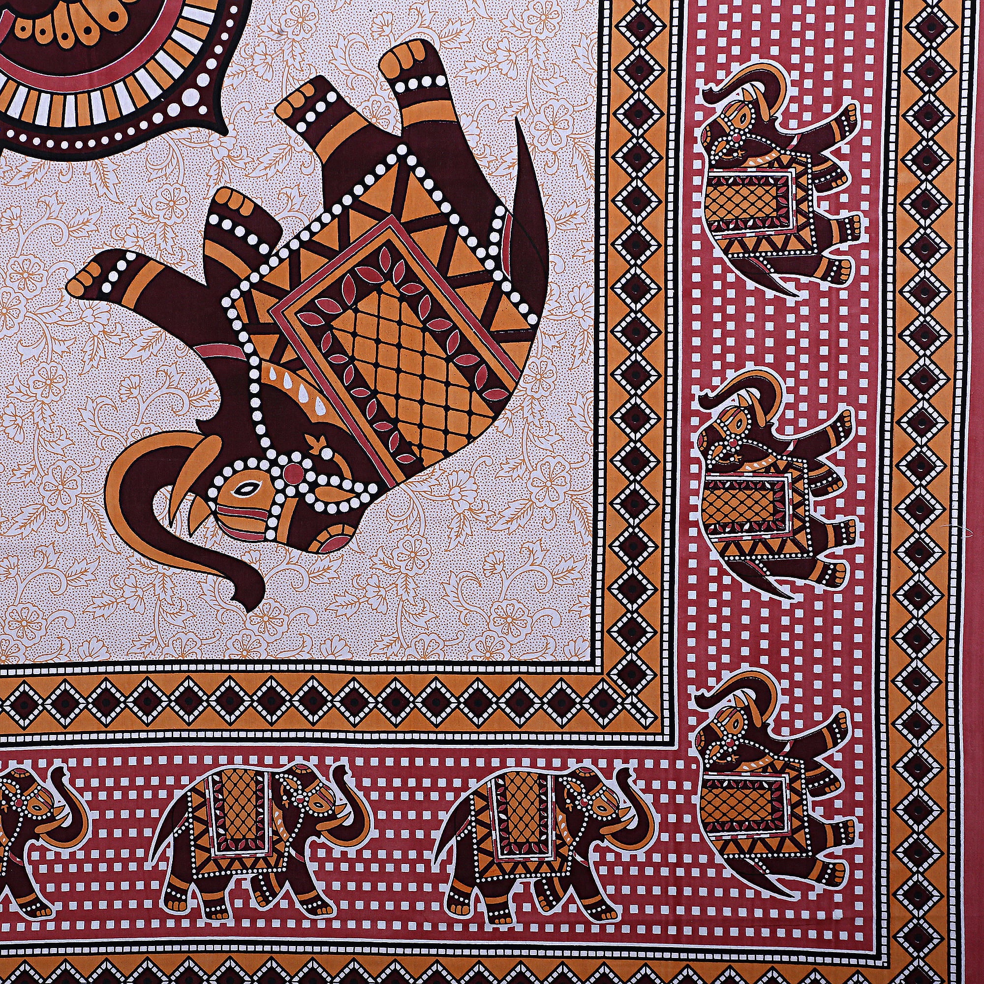 Eco Collection Cotton Double Bedsheet with Pillow Covers | Elephant & Mandala Print | 90x100 Inches