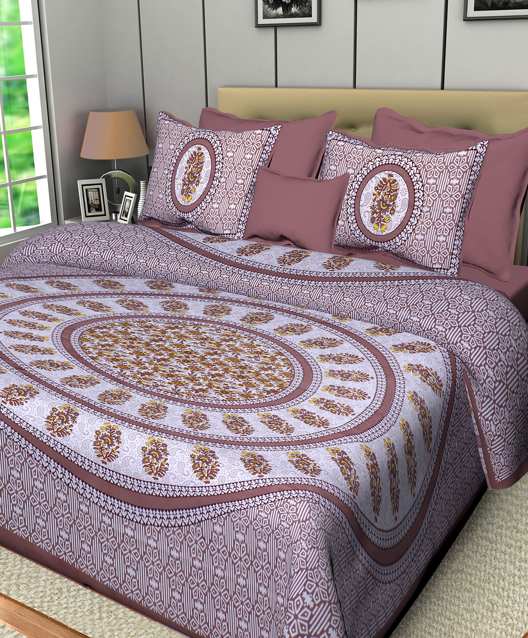 Eco Collection Cotton Double Bedsheet with Pillow Covers | Mandala Print | 90x100 Inches