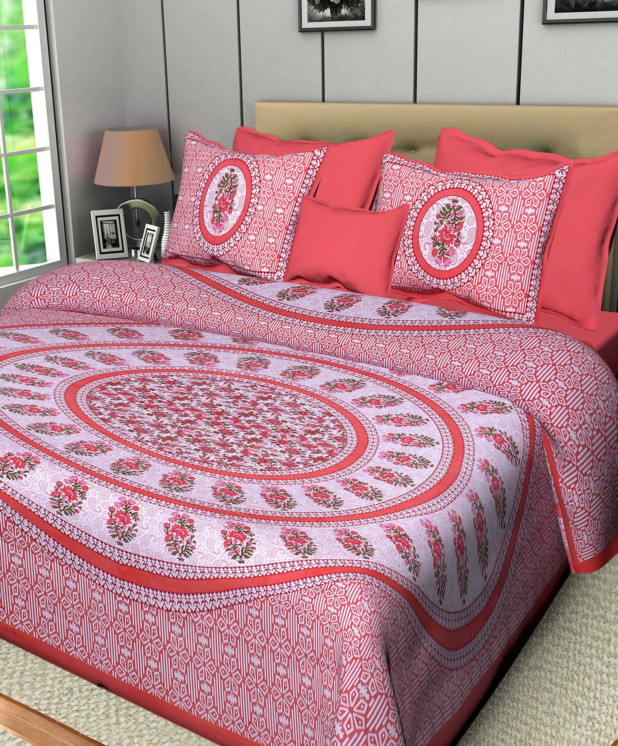 Eco Collection Cotton Double Bedsheet with Pillow Covers | Mandala Print | 90x100 Inches