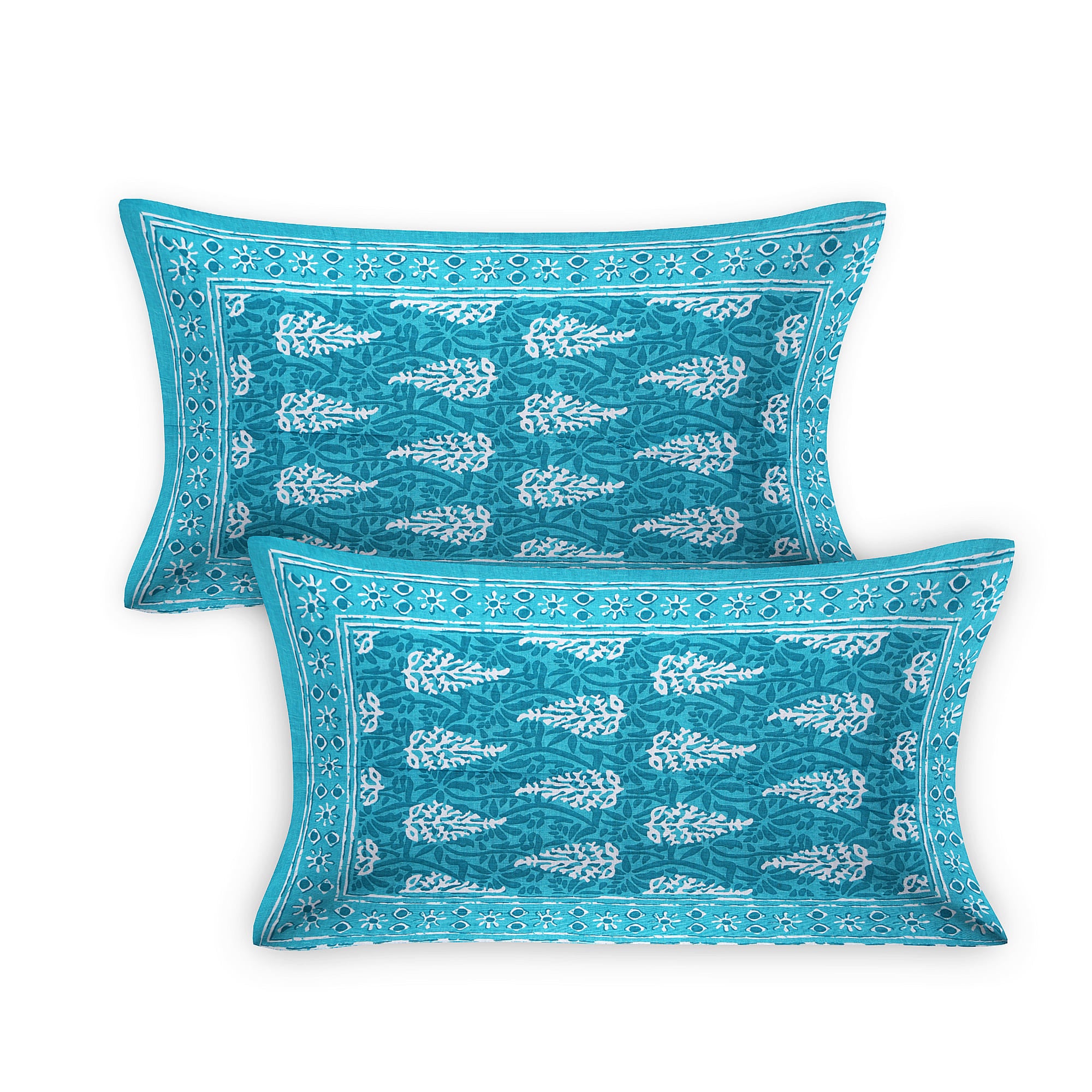 Eco Collection Cotton Double Bedsheet with Pillow Covers | Leaf Print | 90x100 Inches