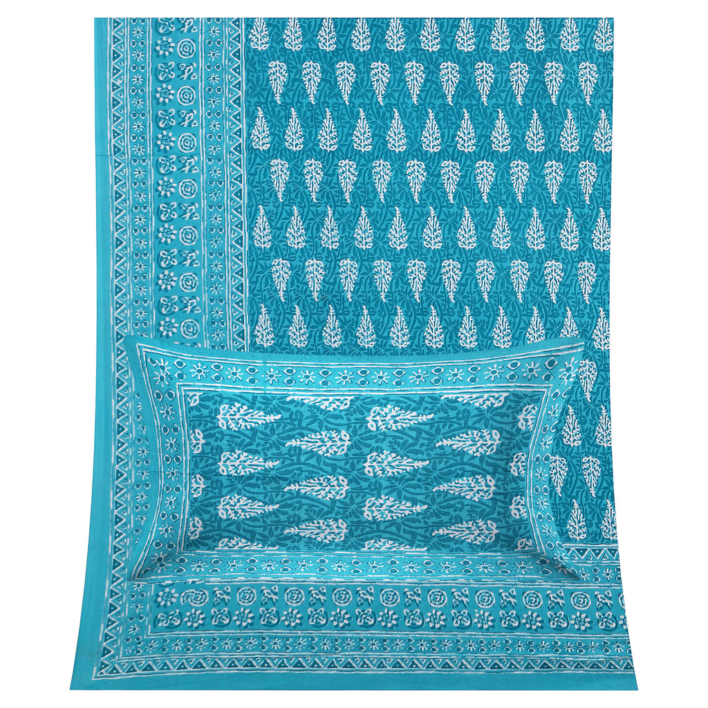 Eco Collection Cotton Double Bedsheet with Pillow Covers | Leaf Print | 90x100 Inches