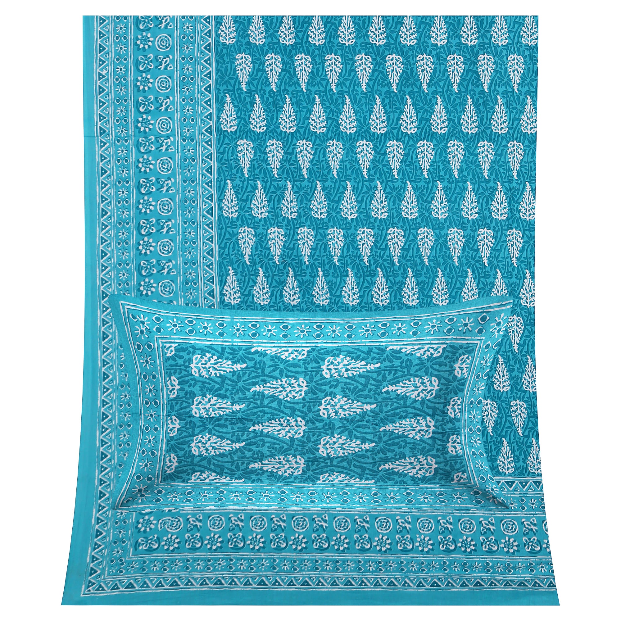 Eco Collection Cotton Double Bedsheet with Pillow Covers | Leaf Print | 90x100 Inches