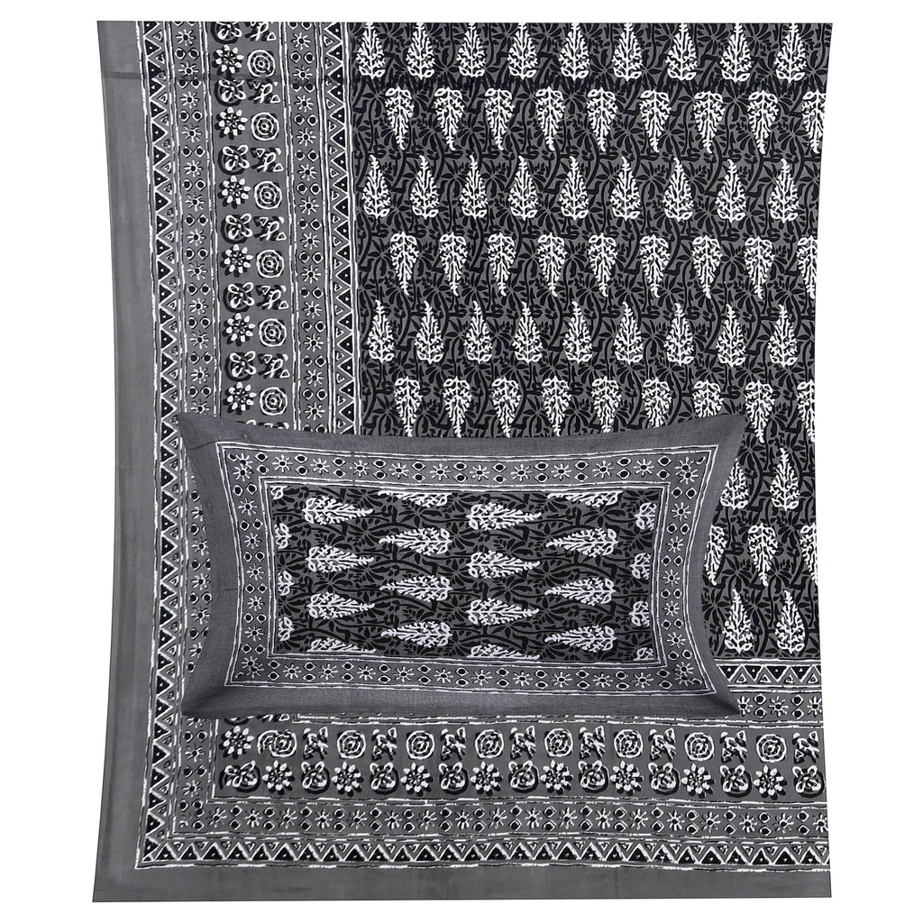 Eco Collection Cotton Double Bedsheet with Pillow Covers | Leaf Print | 90x100 Inches