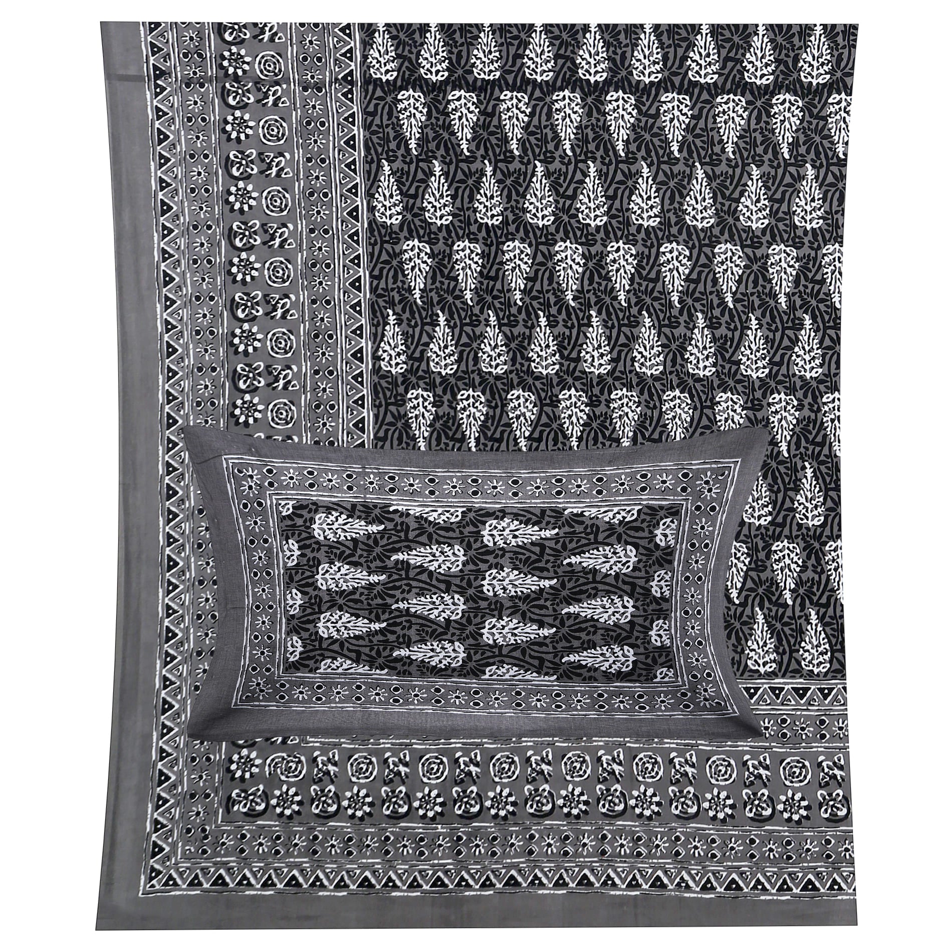 Eco Collection Cotton Double Bedsheet with Pillow Covers | Leaf Print | 90x100 Inches