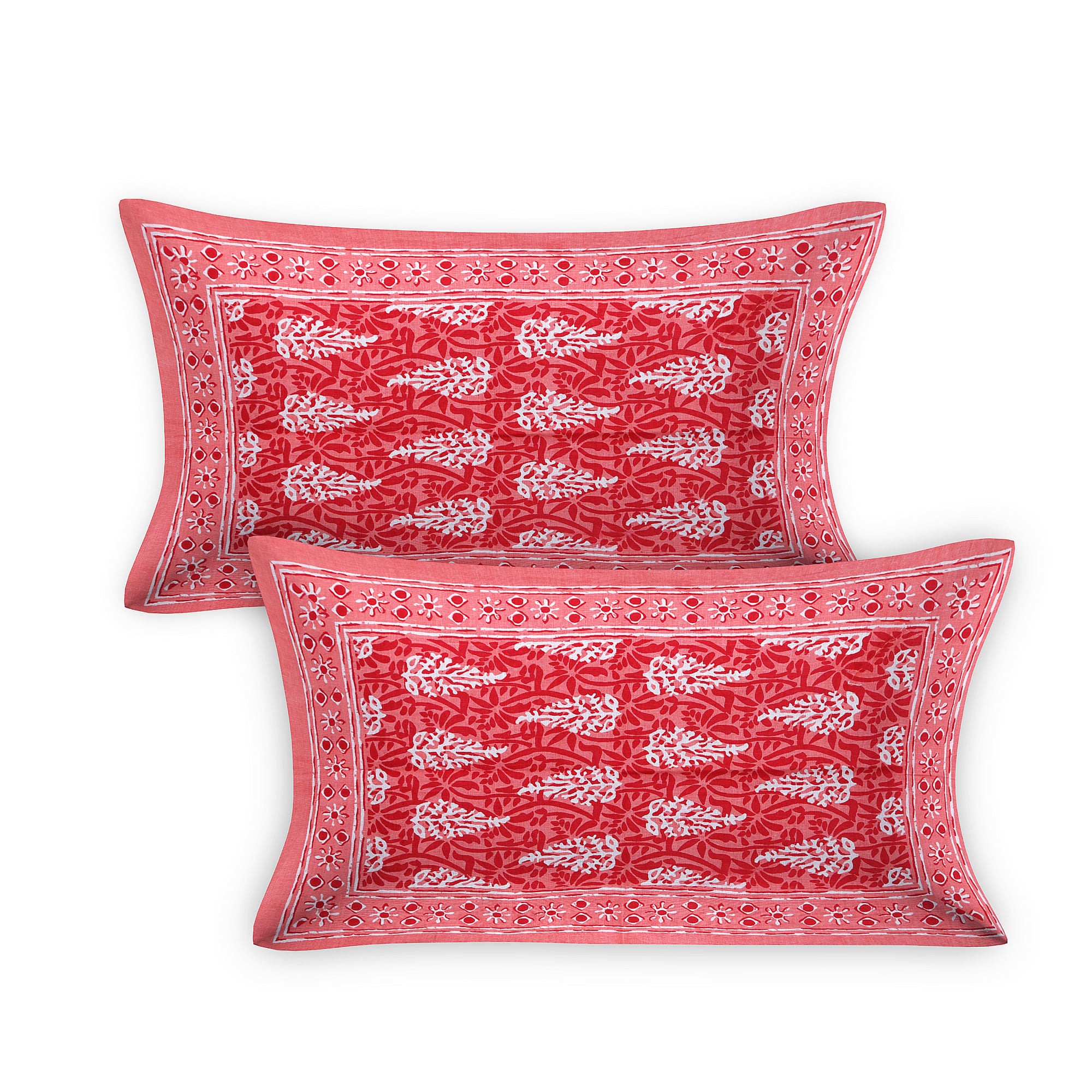 Eco Collection Cotton Double Bedsheet with Pillow Covers | Leaf Print | 90x100 Inches