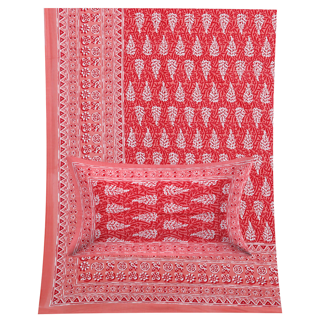 Eco Collection Cotton Double Bedsheet with Pillow Covers | Leaf Print | 90x100 Inches