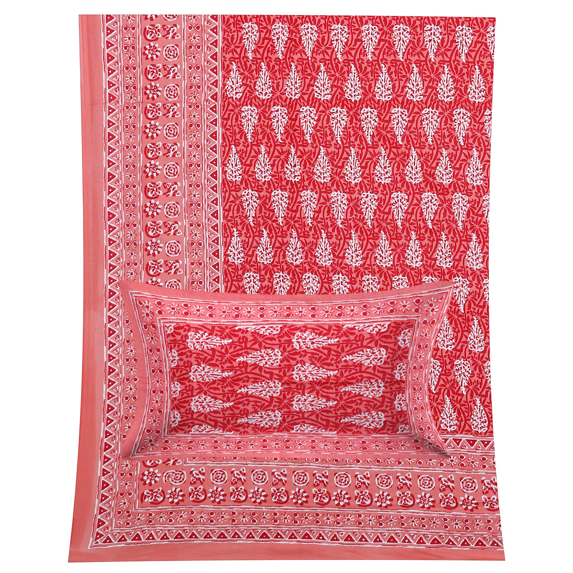 Eco Collection Cotton Double Bedsheet with Pillow Covers | Leaf Print | 90x100 Inches