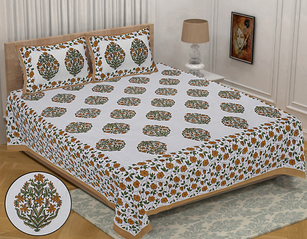 Eco Collection Cotton Floral Print Double Bedsheet with 2 Pillow Covers | 90x100 Inches