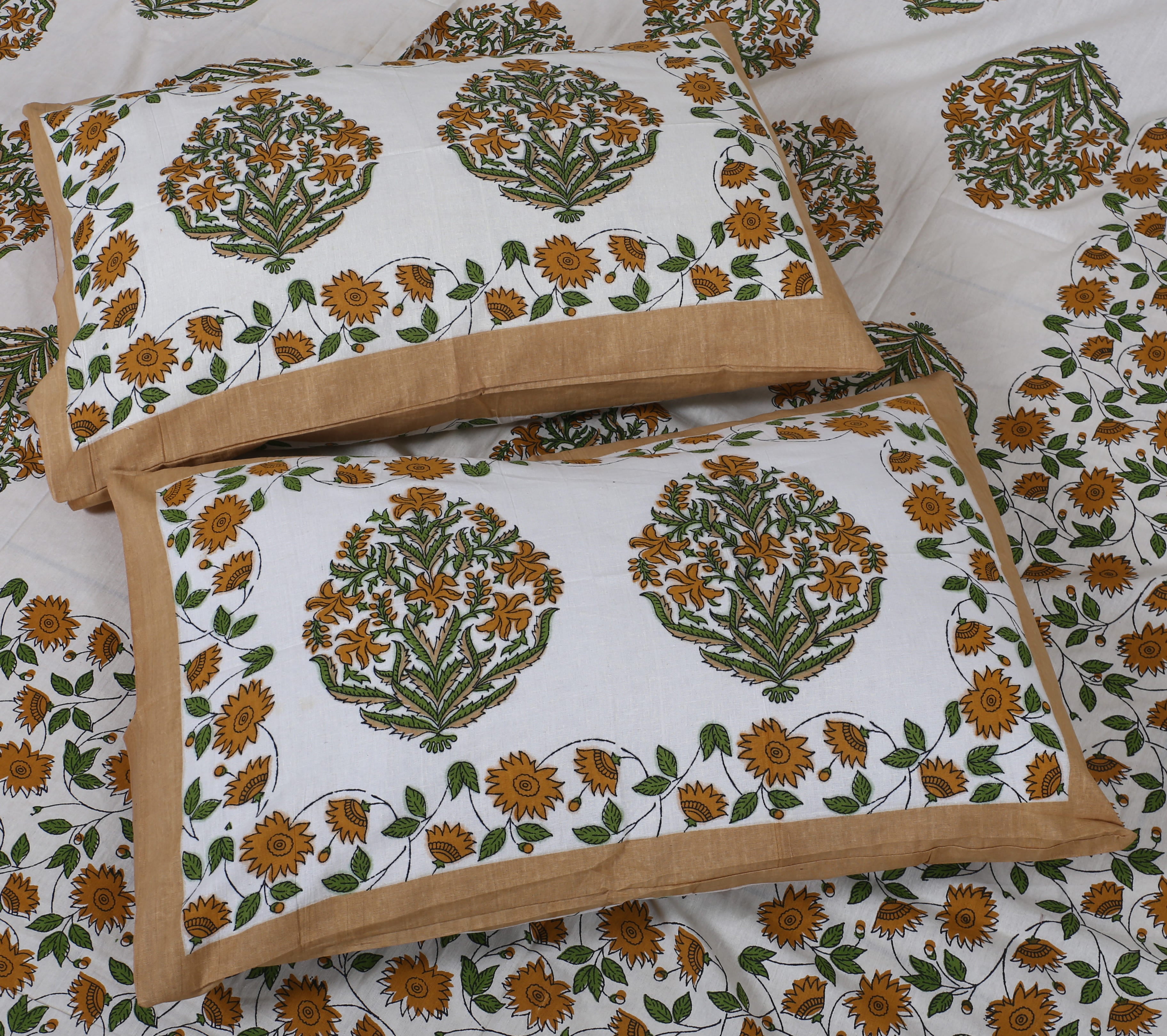Eco Collection Cotton Floral Print Double Bedsheet with 2 Pillow Covers | 90x100 Inches