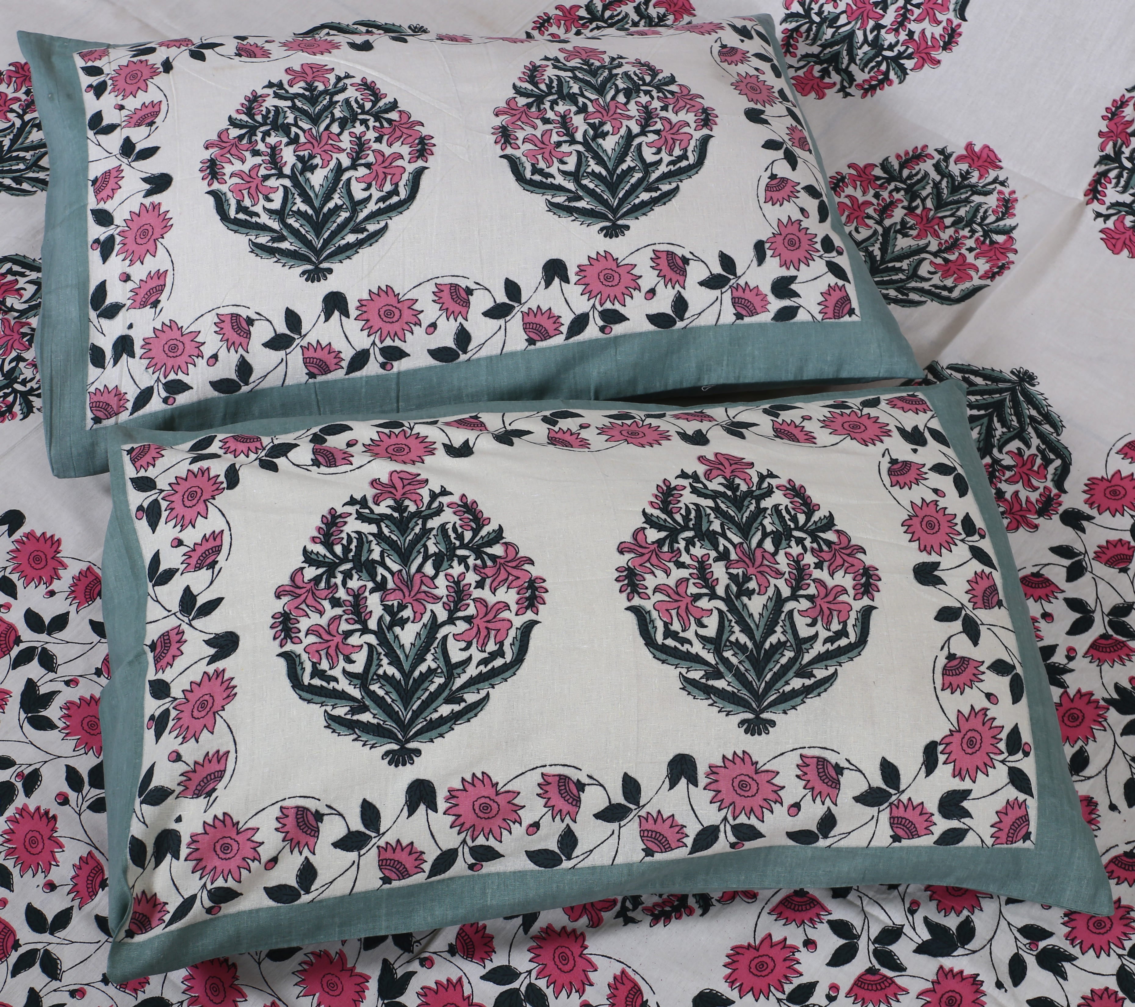 Eco Collection Cotton Floral Print Double Bedsheet with 2 Pillow Covers | 90x100 Inches