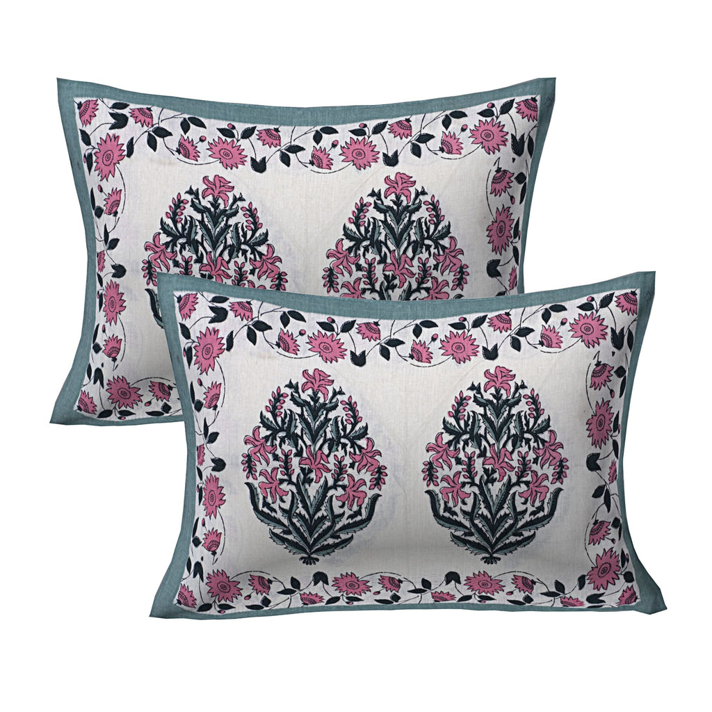 Eco Collection Cotton Floral Print Double Bedsheet with 2 Pillow Covers | 90x100 Inches